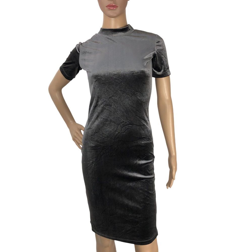 Zara Velvet Bodycon Midi Dress Size S Mock Neck Party Whimsigoth Y2K Vampy